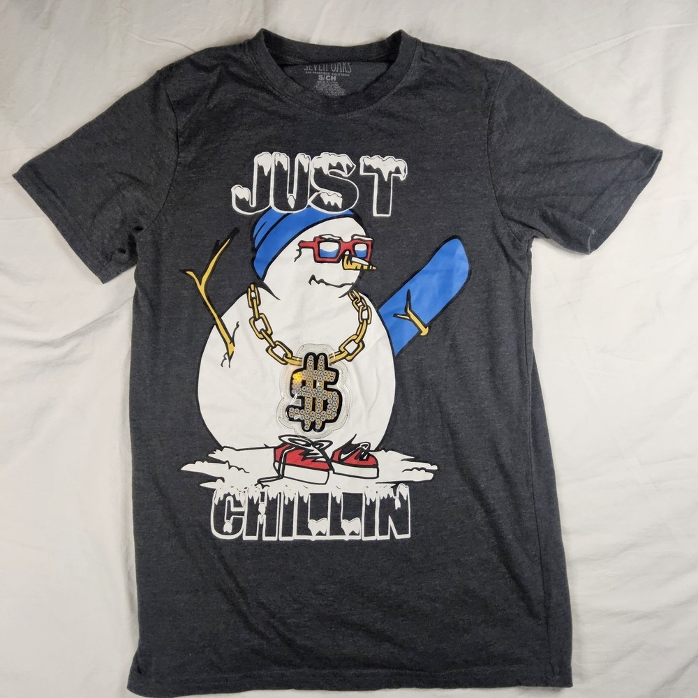 Seven Oaks Snowman Graphic T-Shirt | Mens Small S | Just Chillin Hip Hop Winter